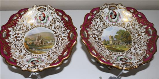 A rare pair of George Grainger & Co. Worcester topographical dessert comports, c.1846, height 14.5cm